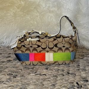 Authentic Coach Signature Multi-color Stripe Top Handle Pouch #40540